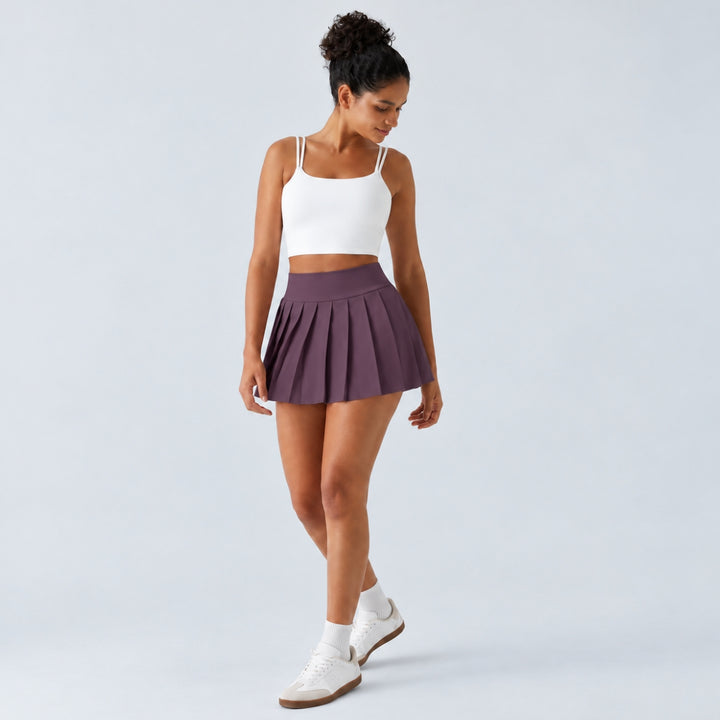 Breezeful High Waisted Pleated 2-in-1 Pocket Adjustable Buckle Micro Mini Quick Dry Party Skirt