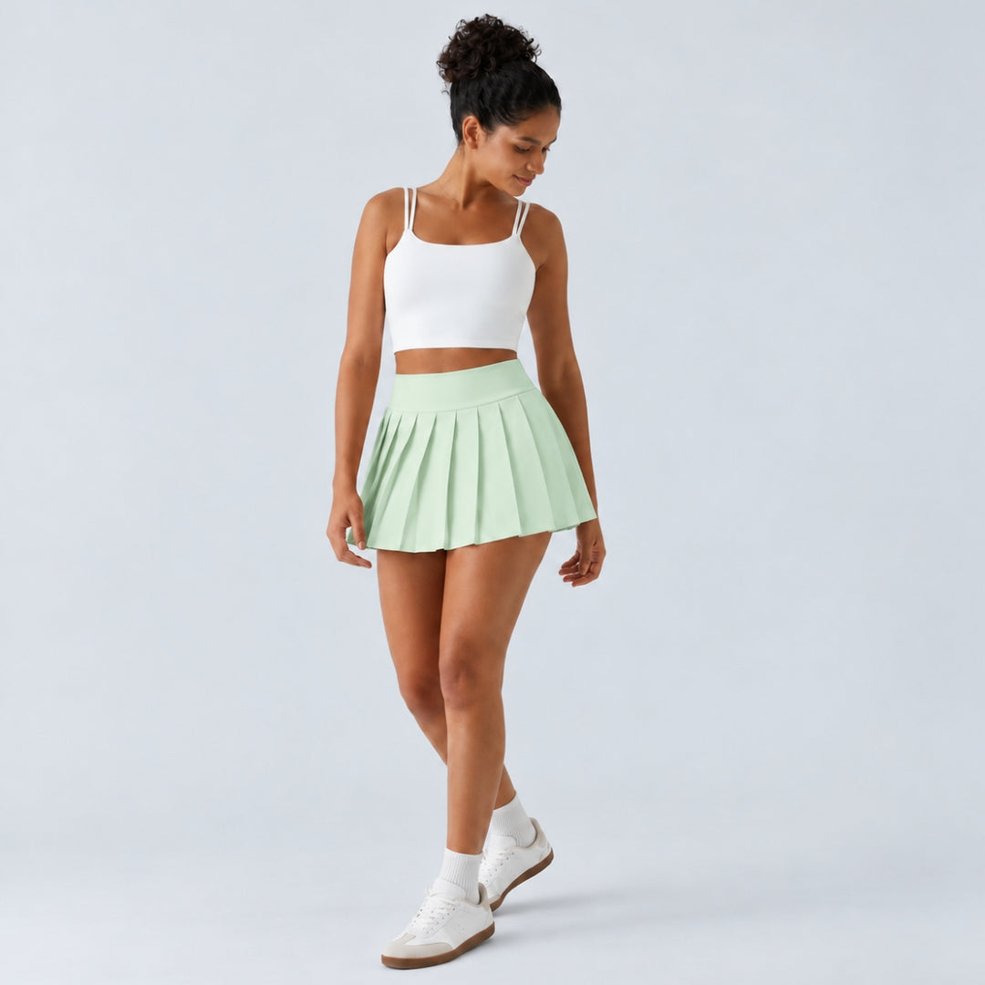 Breezeful High Waisted Pleated 2-in-1 Pocket Adjustable Buckle Micro Mini Quick Dry Party Skirt