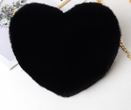 Fluffy heart-shaped bag with gold chain