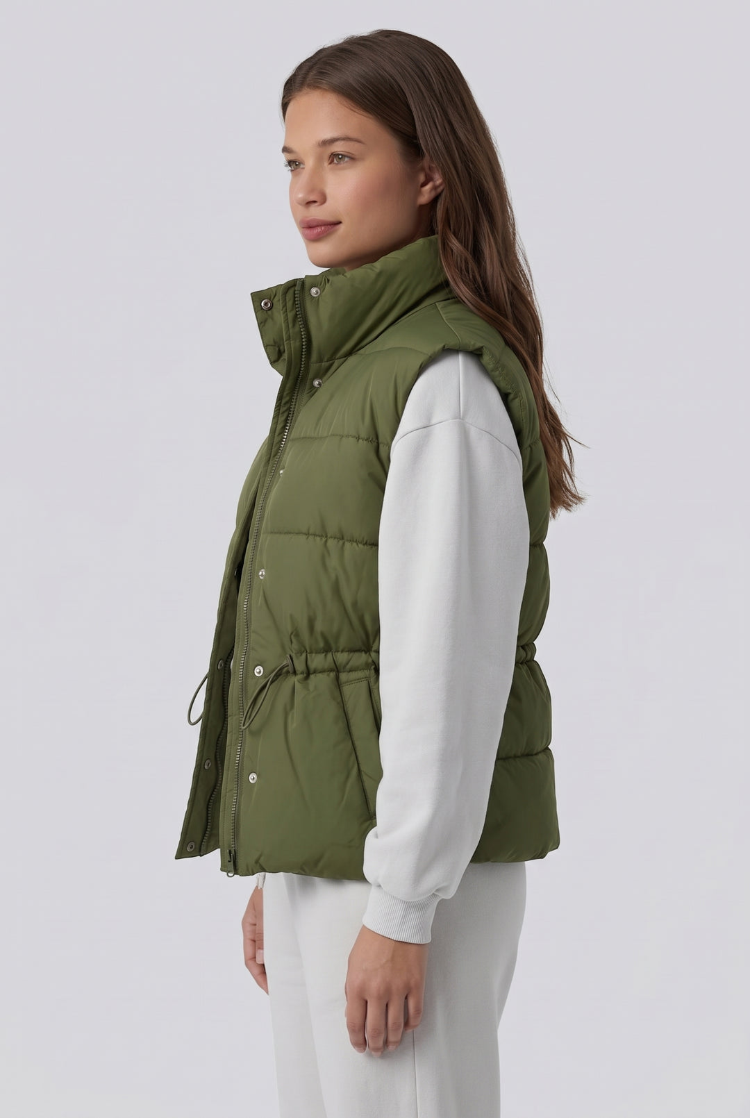 Halara Flex Denim Stand Collar Casual Puffer Vest with Pockets
