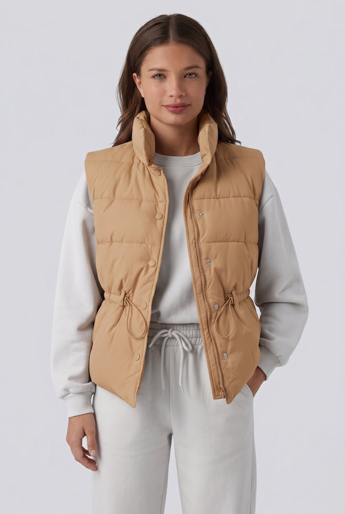 Halara Flex Denim Stand Collar Casual Puffer Vest with Pockets