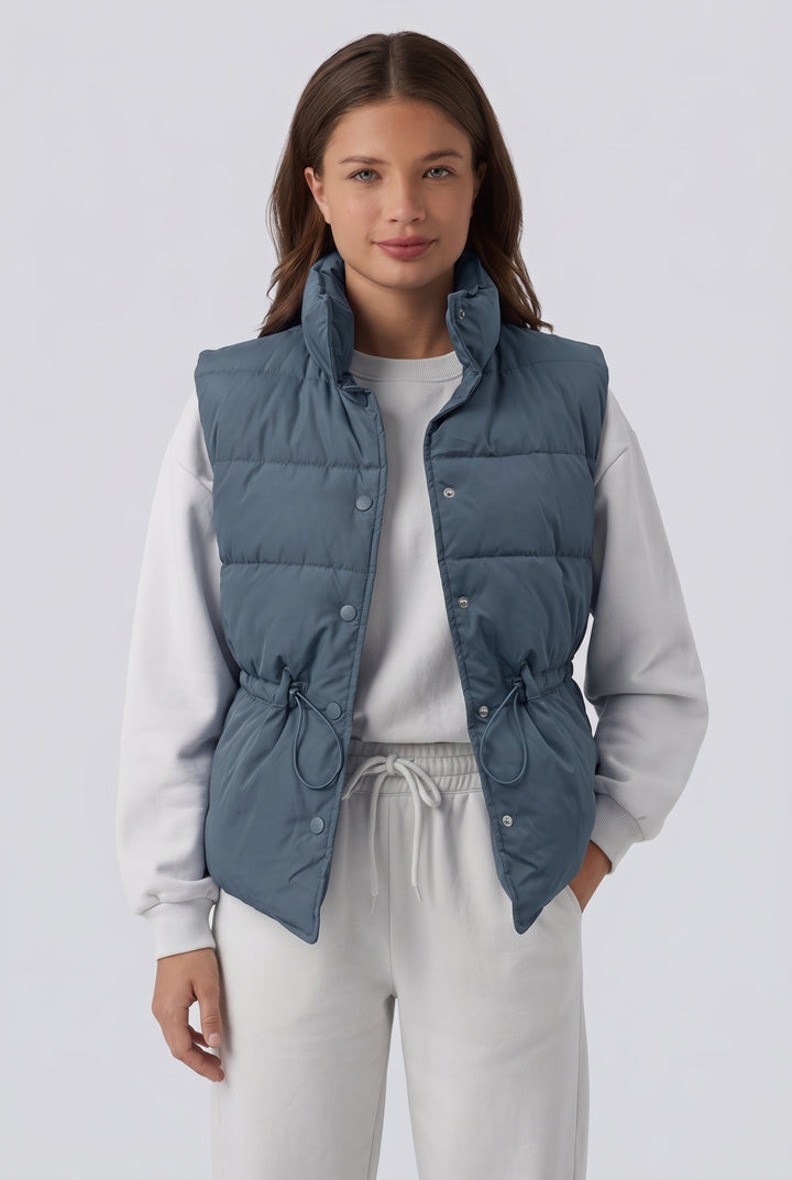 Halara Flex Denim Stand Collar Casual Puffer Vest with Pockets