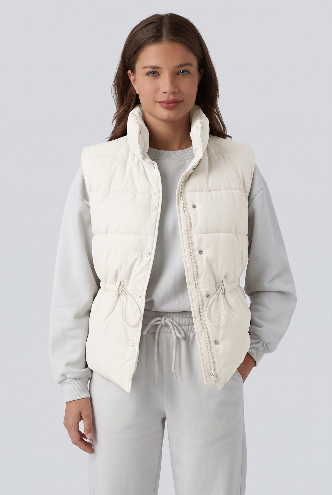 Halara Flex Denim Stand Collar Casual Puffer Vest with Pockets