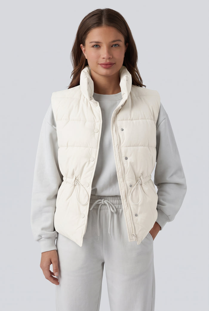 Halara Flex Denim Stand Collar Casual Puffer Vest with Pockets