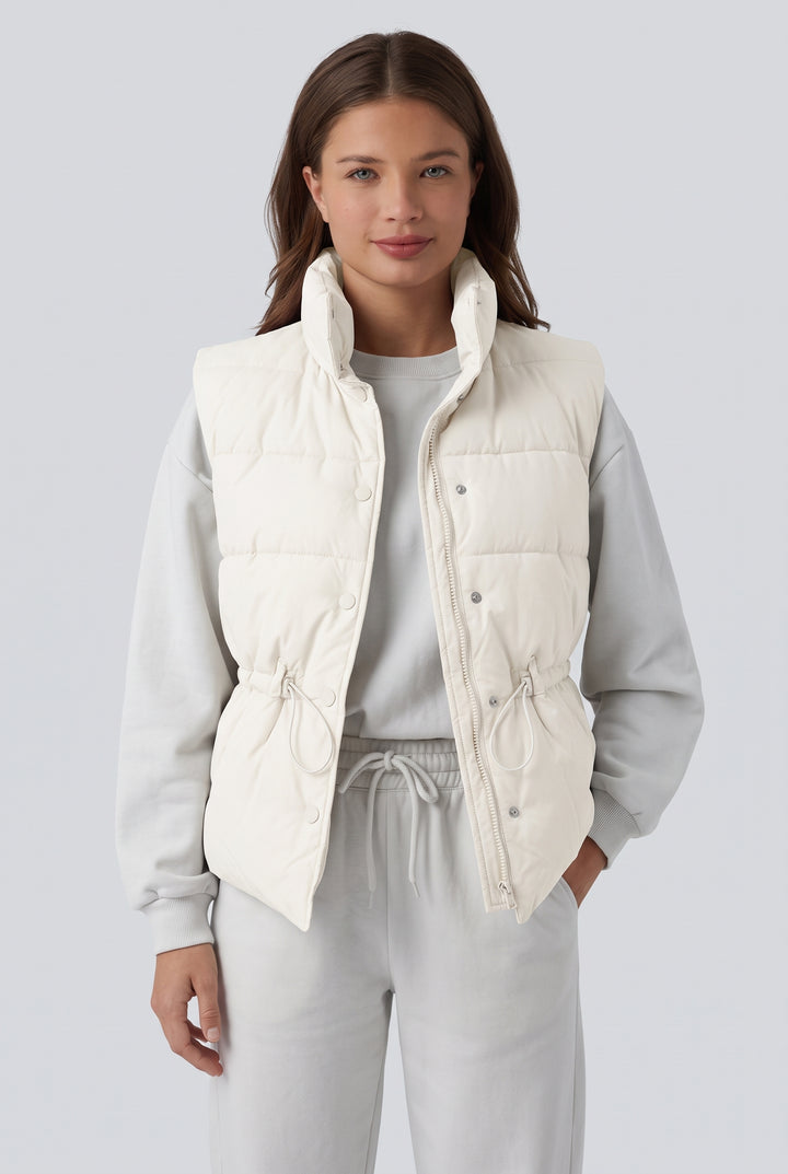 Halara Flex Denim Stand Collar Casual Puffer Vest with Pockets
