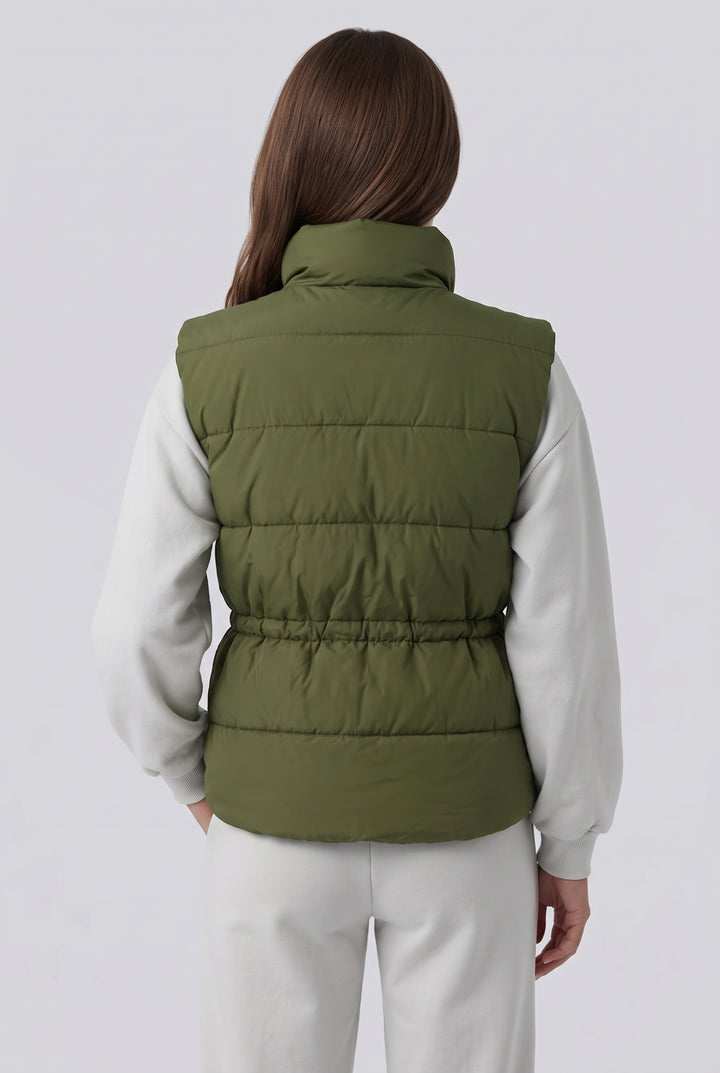 Halara Flex Denim Stand Collar Casual Puffer Vest with Pockets