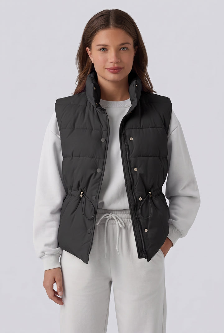 Halara Flex Denim Stand Collar Casual Puffer Vest with Pockets