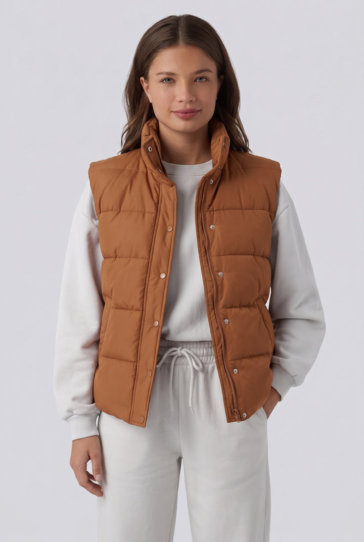 Halara Flex Denim Stand Collar Casual Puffer Vest with Pockets