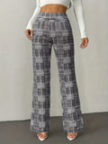 Halara Flex High Waisted Decorative Pocket Houndstooth Plaid Work Flare Pants
