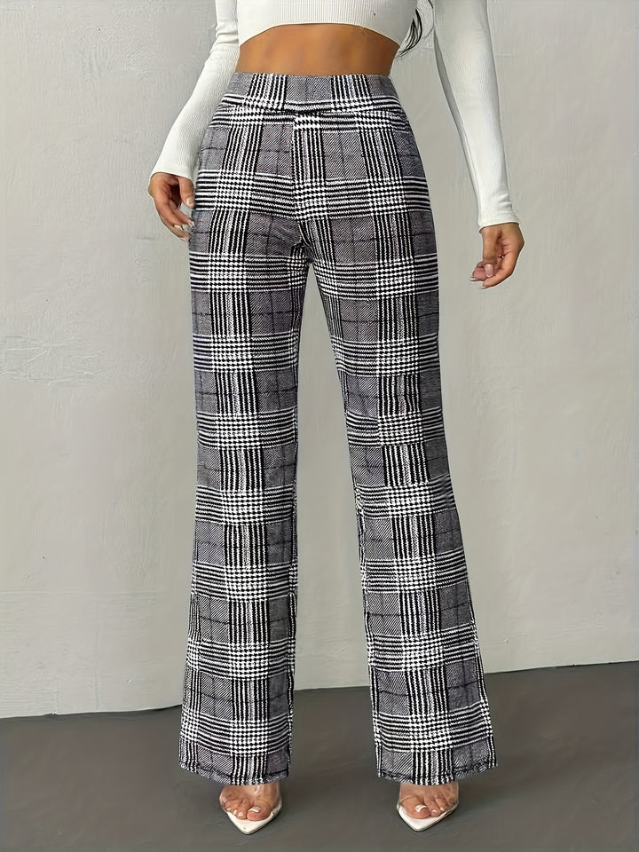 Halara Flex High Waisted Decorative Pocket Houndstooth Plaid Work Flare Pants