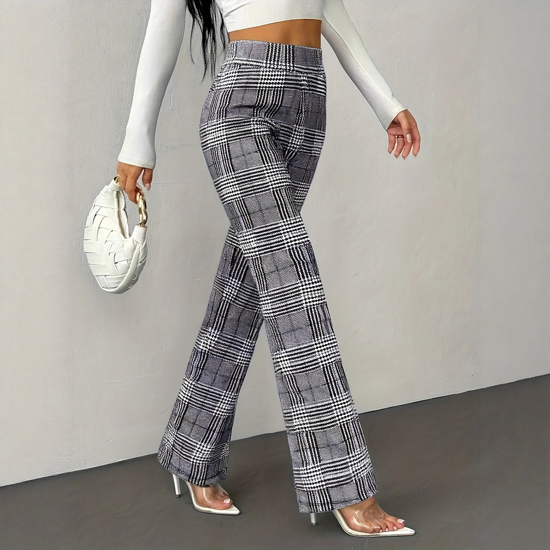 Halara Flex High Waisted Decorative Pocket Houndstooth Plaid Work Flare Pants
