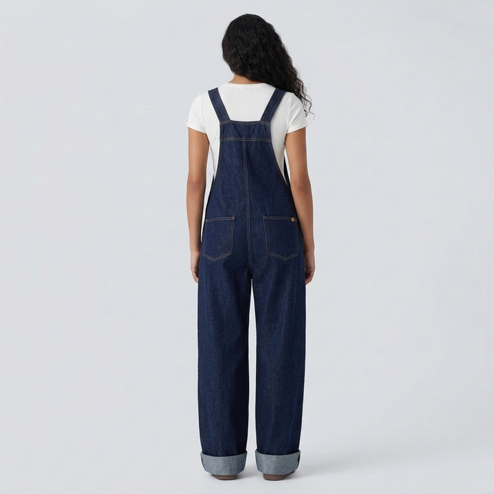 Halara Flex Square Neck Washed Denim Casual Overalls with Pockets