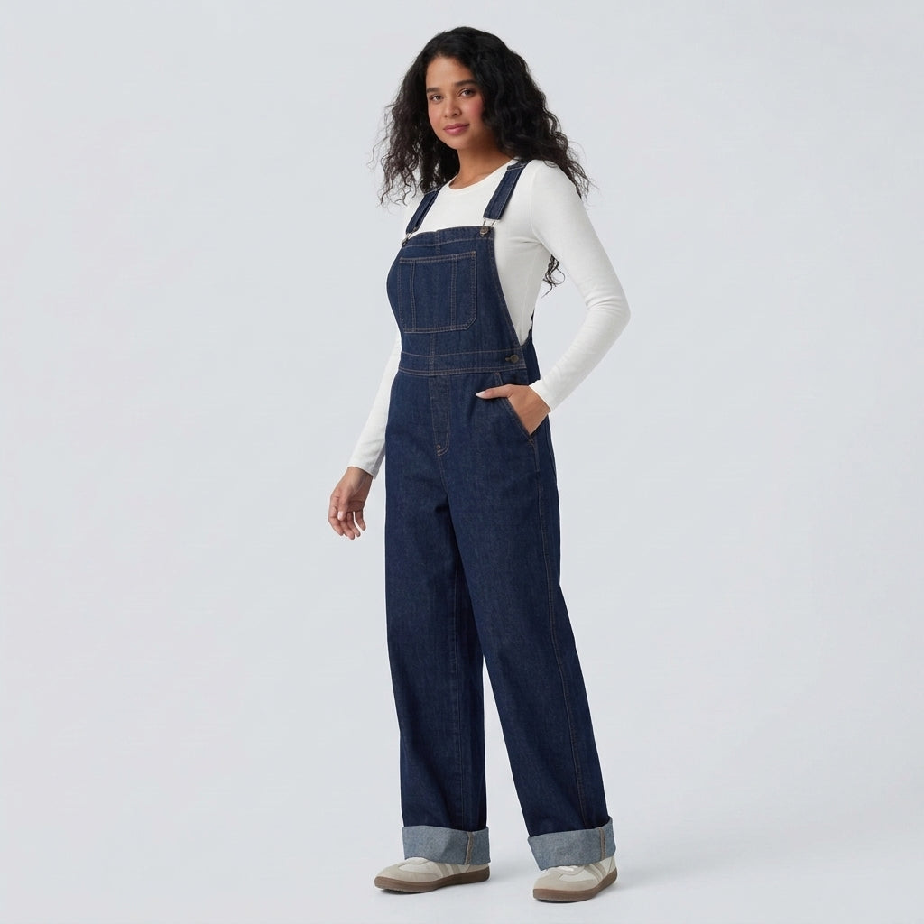 Halara Flex Square Neck Washed Denim Casual Overalls with Pockets