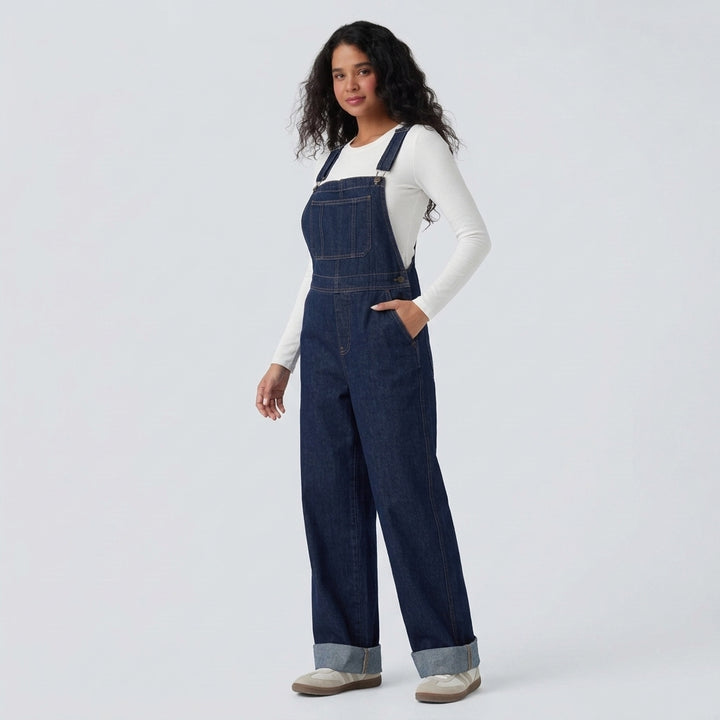 Halara Flex Square Neck Washed Denim Casual Overalls with Pockets
