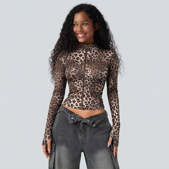 Halara UltraSculpt Leopard Print Stand Collar Long Sleeve Thumb Hole Casual Jacket with Pockets