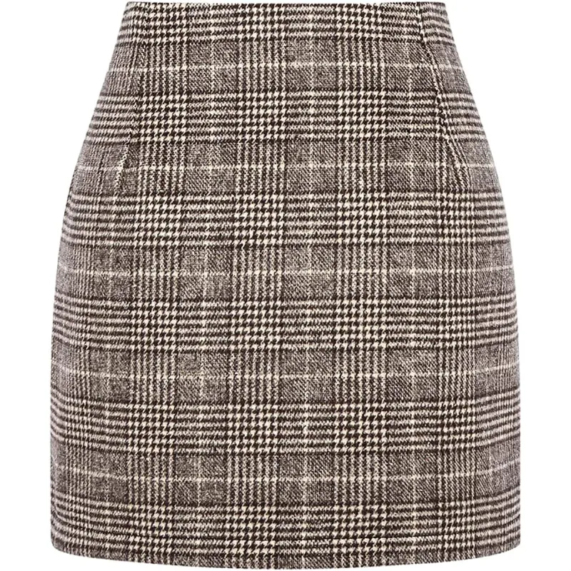 High Waisted 2-in-1 Houndstooth Plaid Mini Work Skirt
