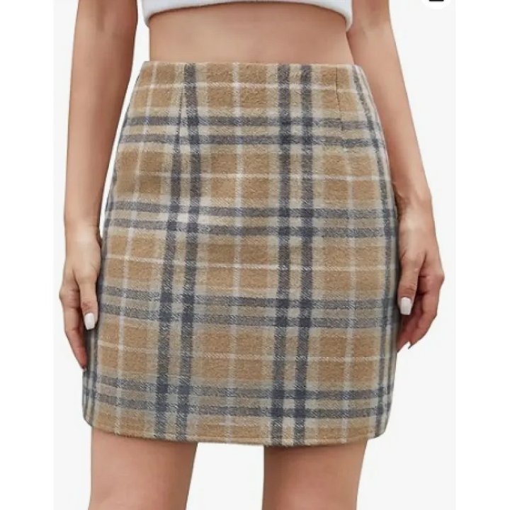 High Waisted 2-in-1 Houndstooth Plaid Mini Work Skirt