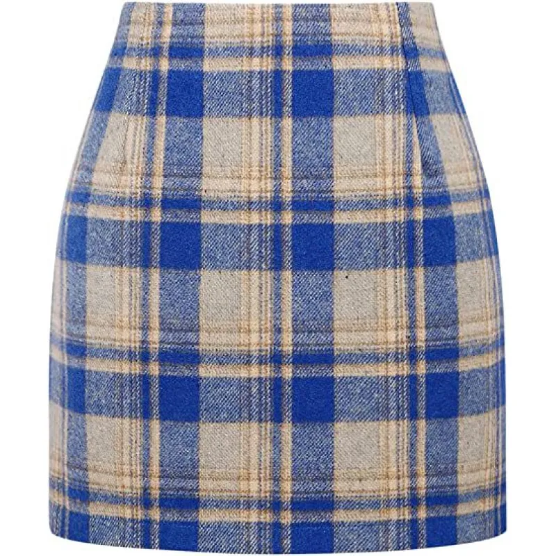 High Waisted 2-in-1 Houndstooth Plaid Mini Work Skirt
