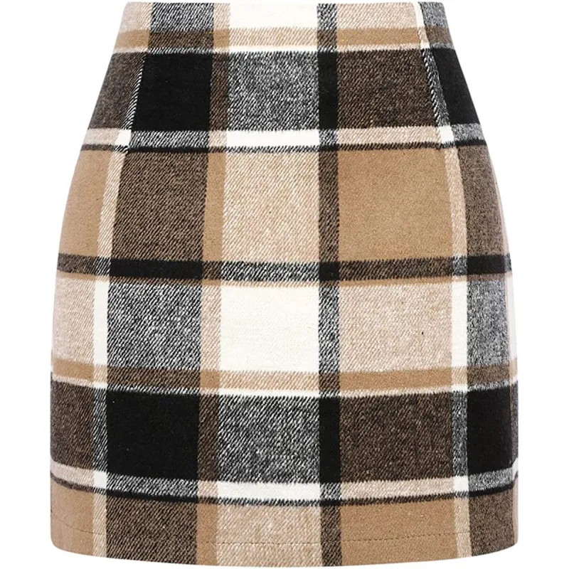 High Waisted 2-in-1 Houndstooth Plaid Mini Work Skirt