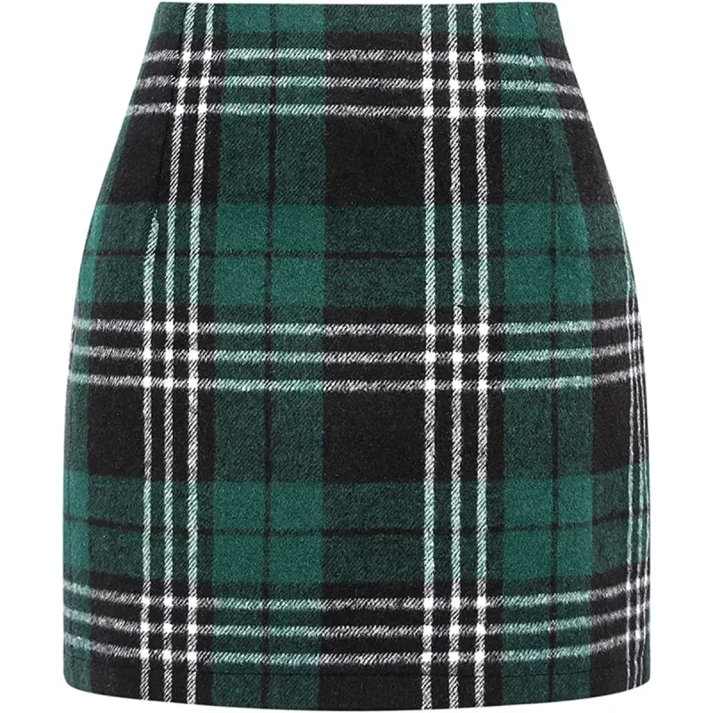 High Waisted 2-in-1 Houndstooth Plaid Mini Work Skirt