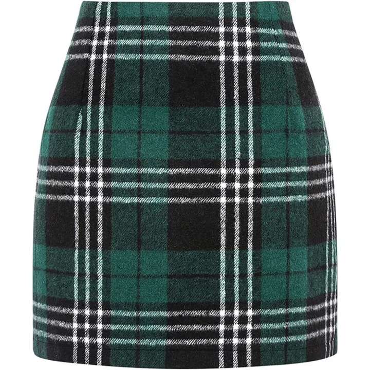 High Waisted 2-in-1 Houndstooth Plaid Mini Work Skirt