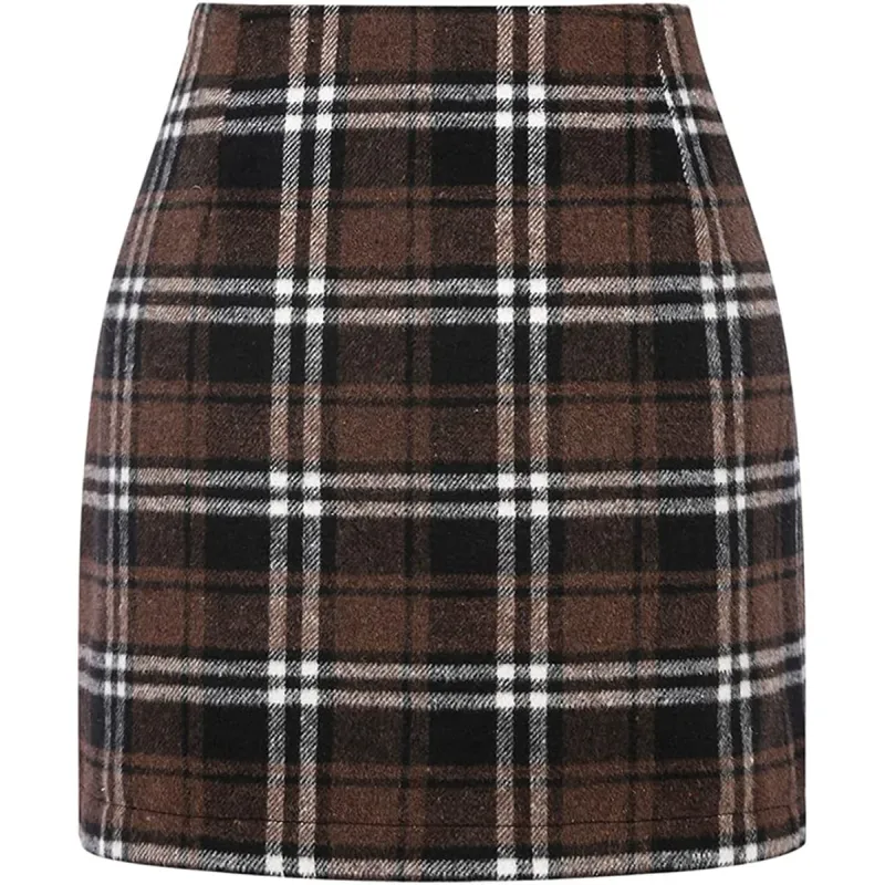 High Waisted 2-in-1 Houndstooth Plaid Mini Work Skirt