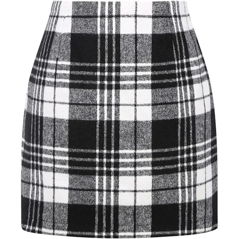 High Waisted 2-in-1 Houndstooth Plaid Mini Work Skirt