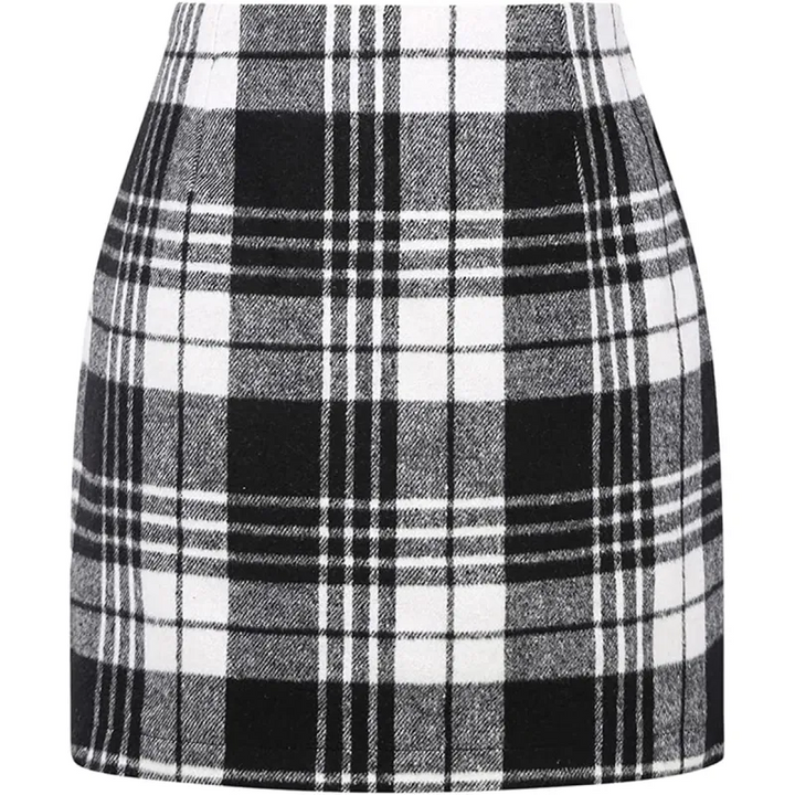High Waisted 2-in-1 Houndstooth Plaid Mini Work Skirt