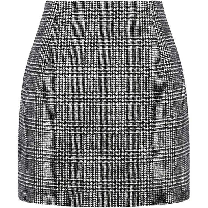 High Waisted 2-in-1 Houndstooth Plaid Mini Work Skirt