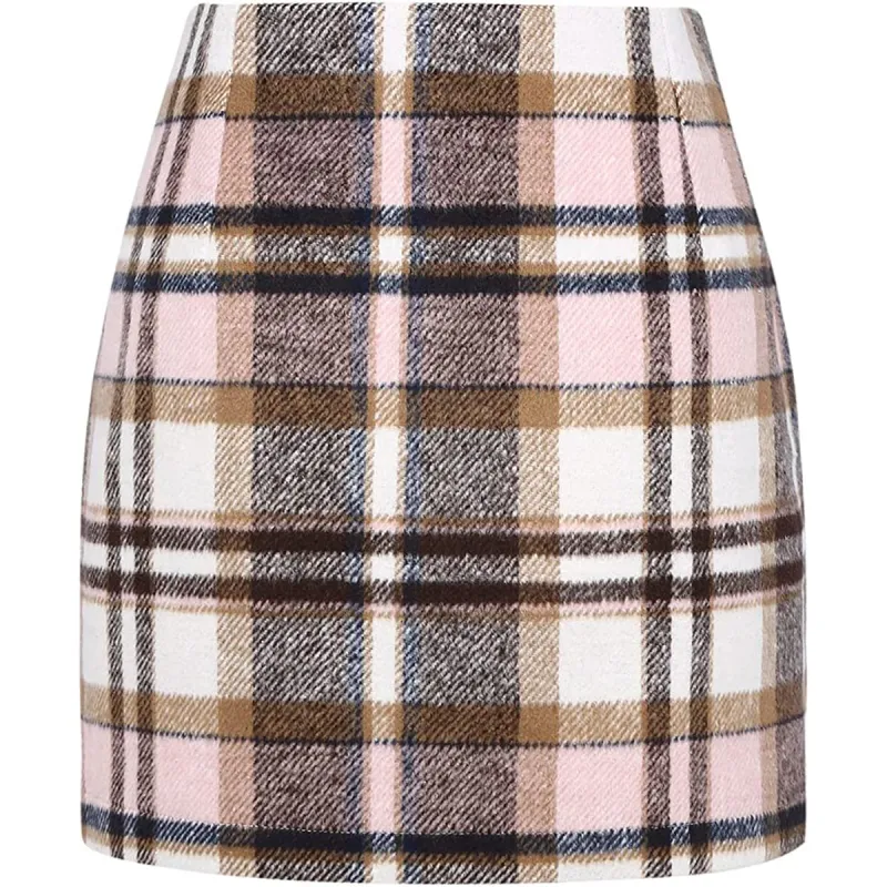 High Waisted 2-in-1 Houndstooth Plaid Mini Work Skirt