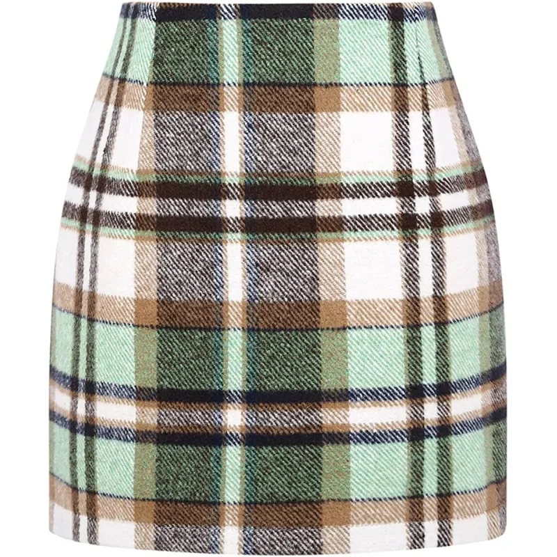 High Waisted 2-in-1 Houndstooth Plaid Mini Work Skirt