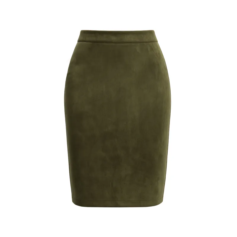 High Waisted Bodycon Suede Mini Party Skirt with Pockets