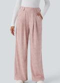 High Waisted Wide Leg Plaid Casual Pants with Pockets