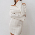 Off Shoulder Bell Long Sleeve Bodycon Mini Casual Sweater Dress