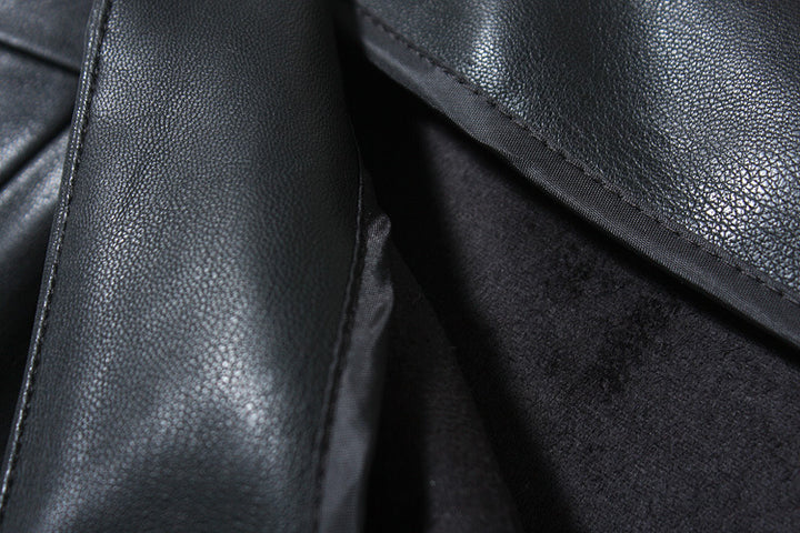 Plus Size High Waisted Tummy Control Ruched Curved Hem 2-in-1 Fleece PU Leather Midi Casual Skirt