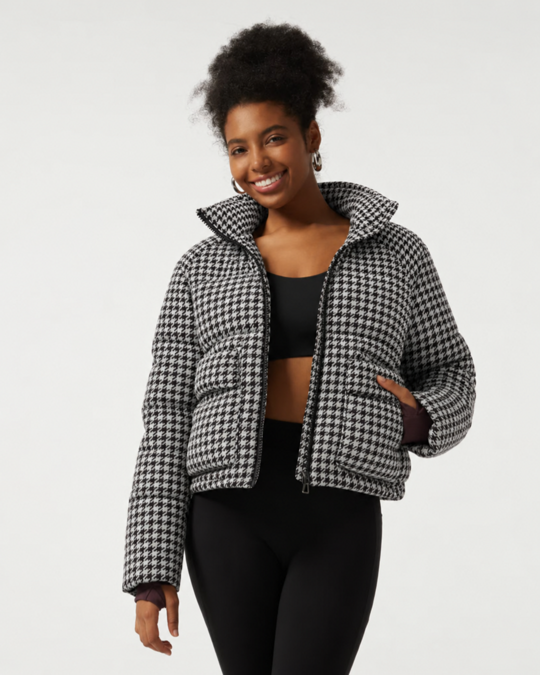 Removable Hood Long Sleeve Quilted Print Casual Down Jacket with Pockets