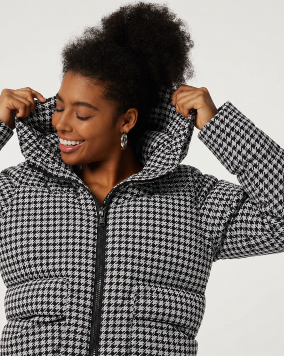 Removable Hood Long Sleeve Quilted Print Casual Down Jacket with Pockets