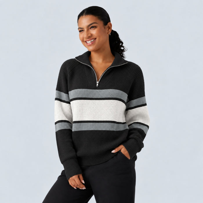 Round Neck Long Sleeve Striped Casual Sweater