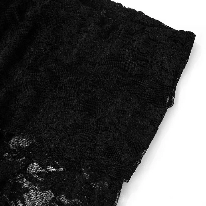 SoftlyZero Contrast Lace Halter Long Sleeve Thumb Holes Cropped Yoga Top
