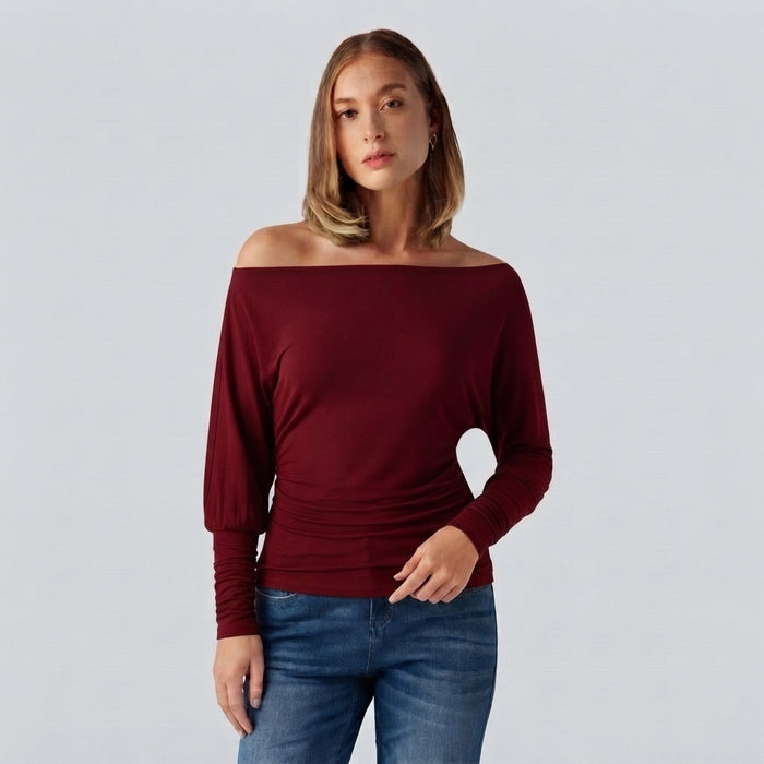 SpacerTek One Shoulder Batwing Long Sleeve Asymmetric Casual Sweatshirts