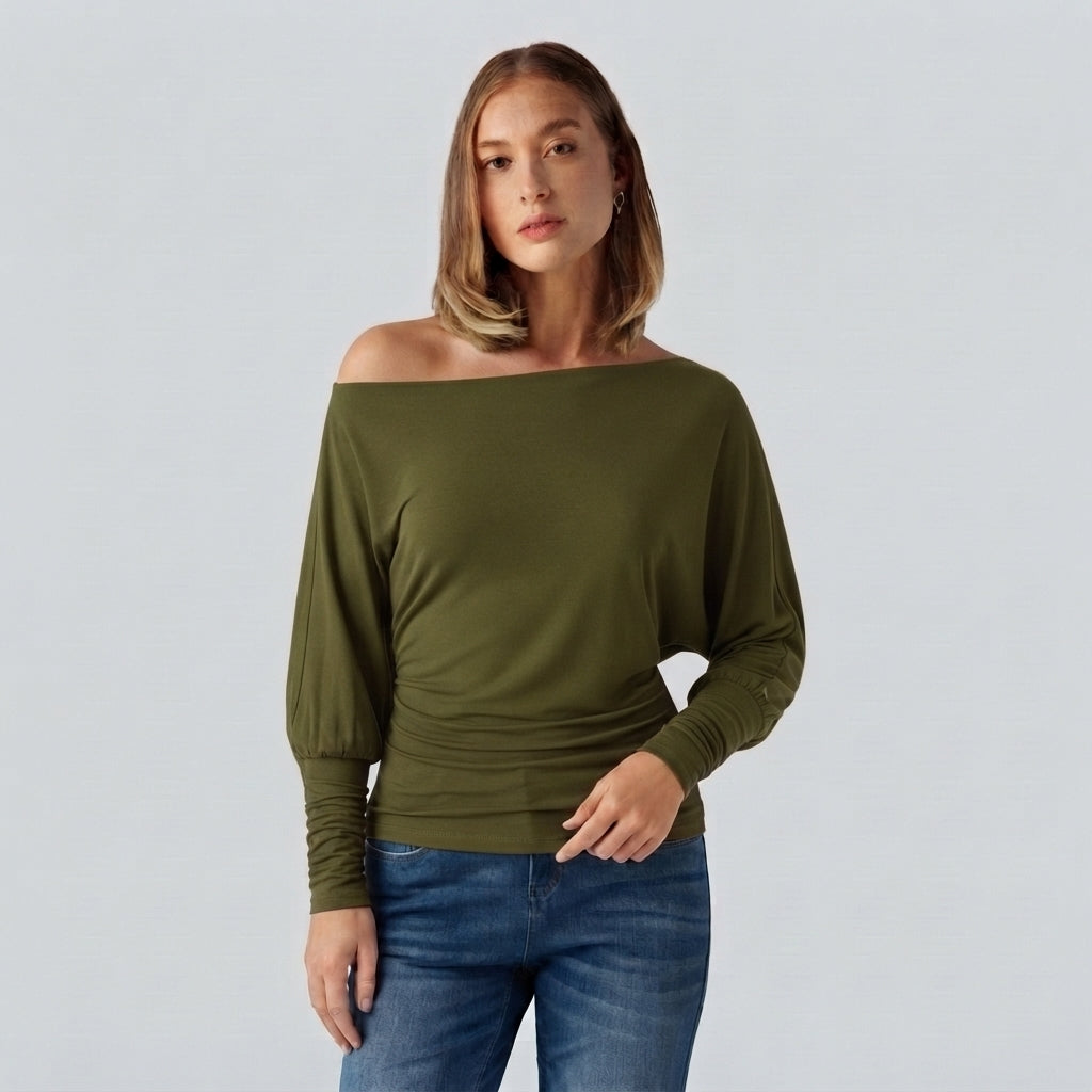 SpacerTek One Shoulder Batwing Long Sleeve Asymmetric Casual Sweatshirts