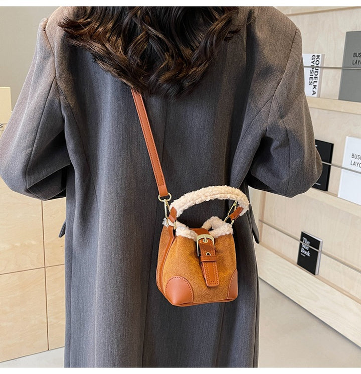 Small fluffy bucket crossbody bag