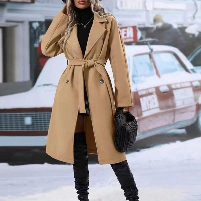 Taylor | Long Double-Breasted Belted Coat with Lapels