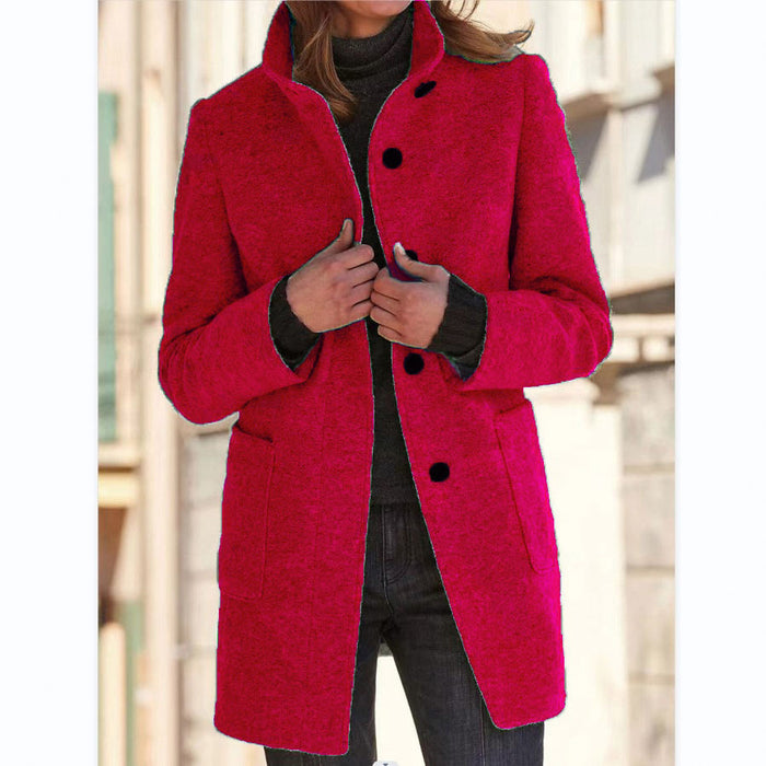 Quinn | Stand Collar Button Coat with Side Pockets