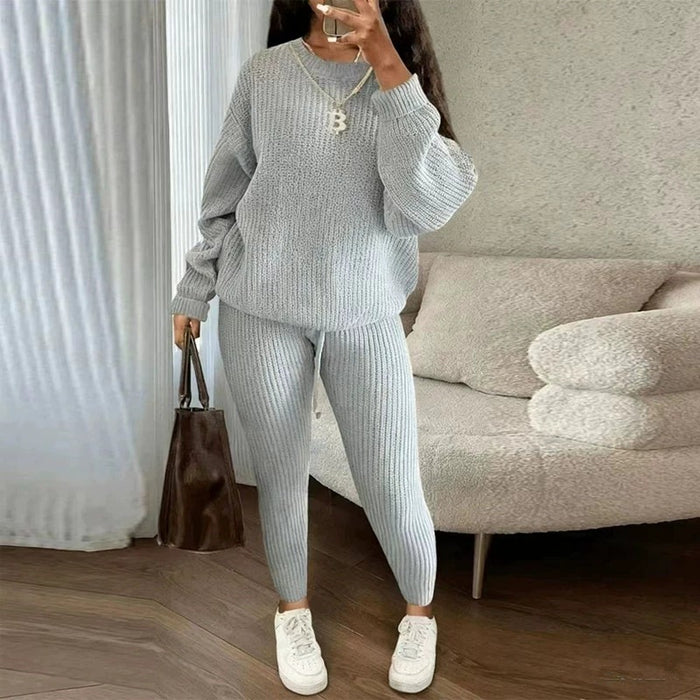 Riley | Ribbed Knit Lounge Set, Pullover and Drawstring Pants