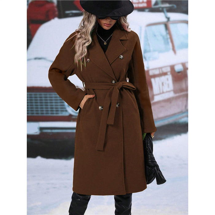 Taylor | Long Double-Breasted Belted Coat with Lapels