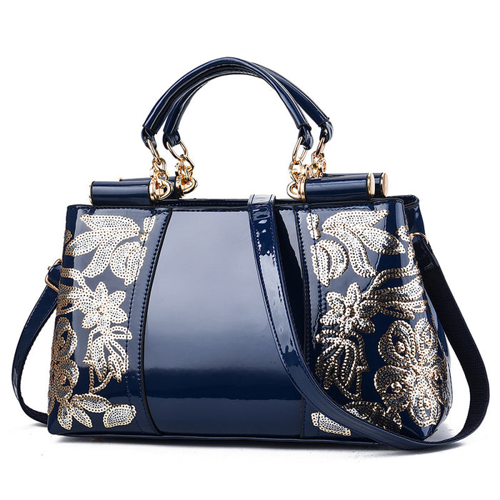 Avery | Sequin Embroidered Patent Handbag for Parties