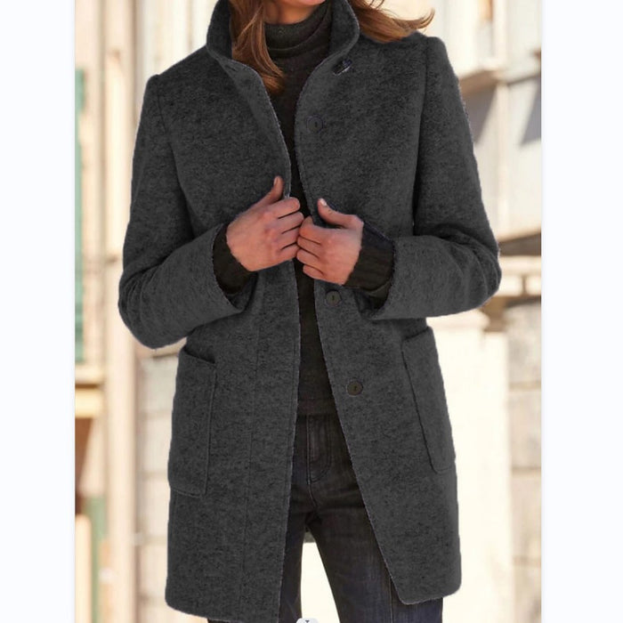 Quinn | Stand Collar Button Coat with Side Pockets