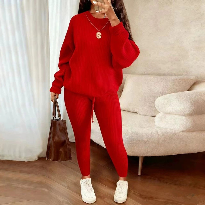 Riley | Ribbed Knit Lounge Set, Pullover and Drawstring Pants