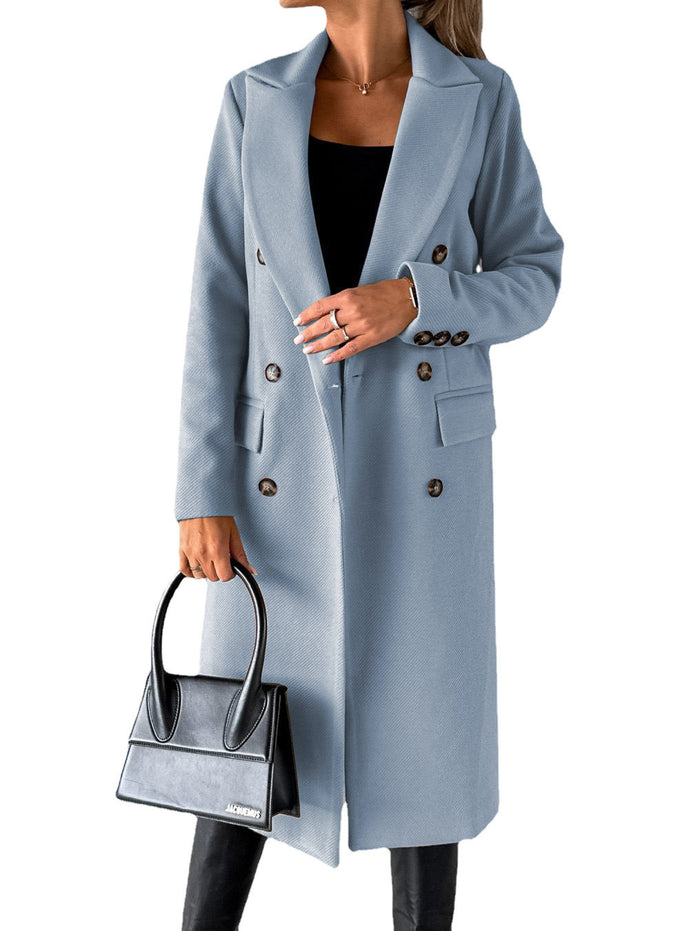 Kinsley | Long Double-Breasted Lapel Coat with Slim Fit